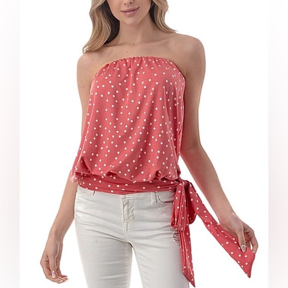 Tops - Polka Me Strapless Top- Coral‎ NWT